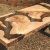 Elm Wood, Black & Gold Metalic Resin Coffee Table - Thumbnail Image 1