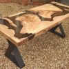 Elm Wood, Black & Gold Metalic Resin Coffee Table - Thumbnail Image 2
