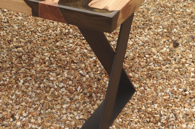 Elm Wood, Black & Gold Metalic Resin Coffee Table - Image 4