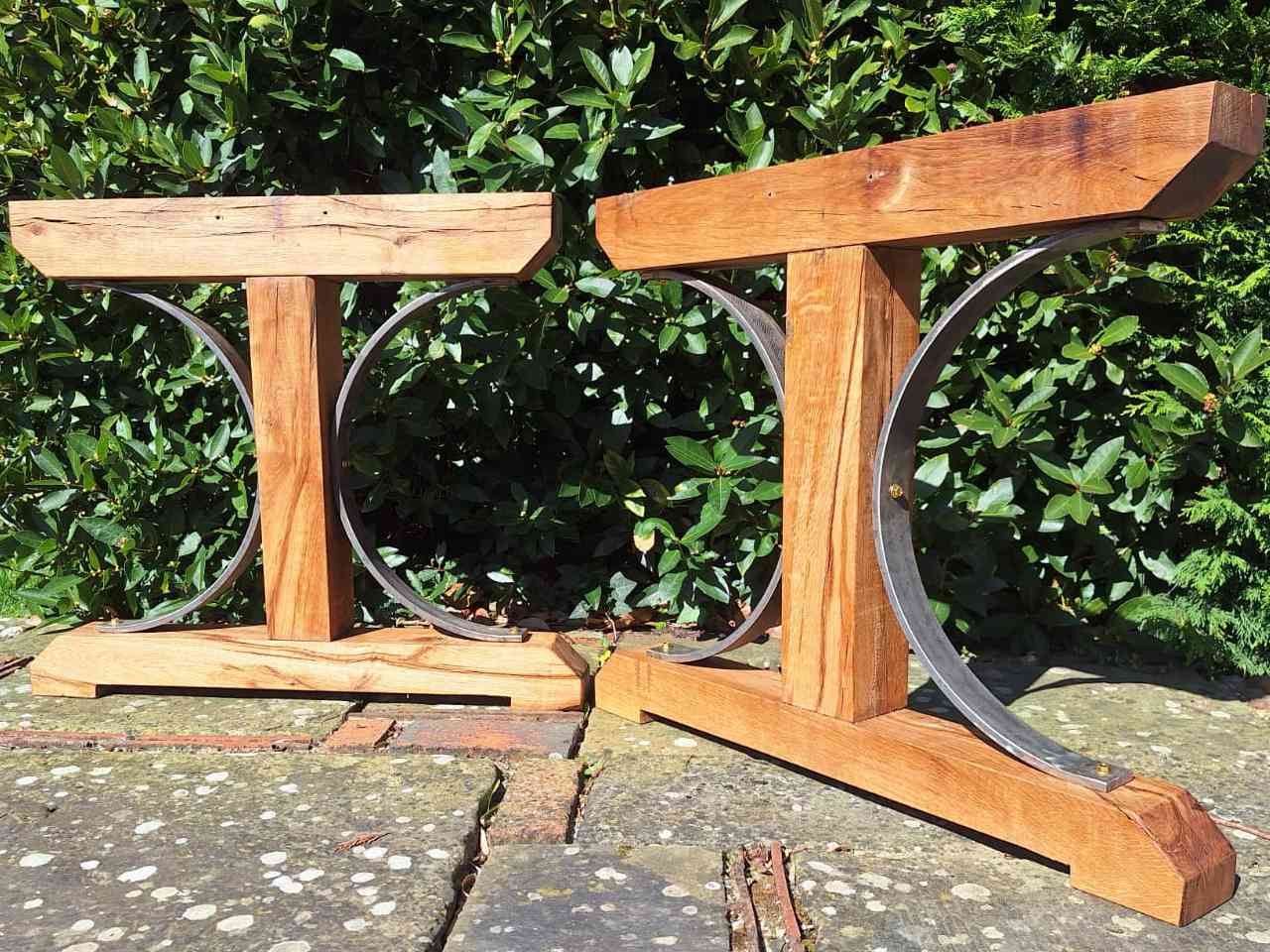 Oak Dining Table Legs with Iron Brackets - Image 5