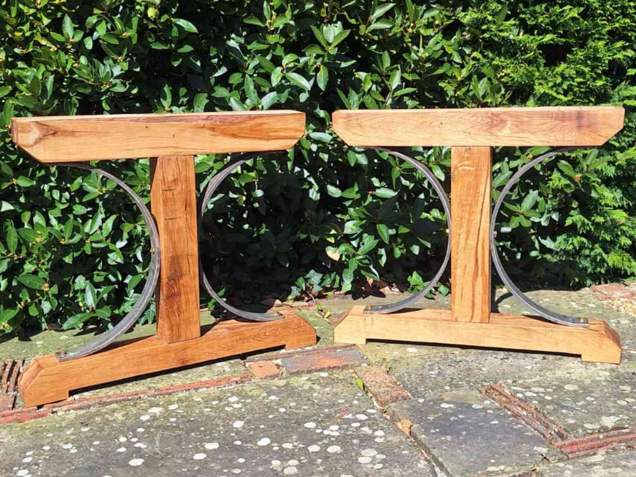 Oak Dining Table Legs with Iron Brackets - Image 3