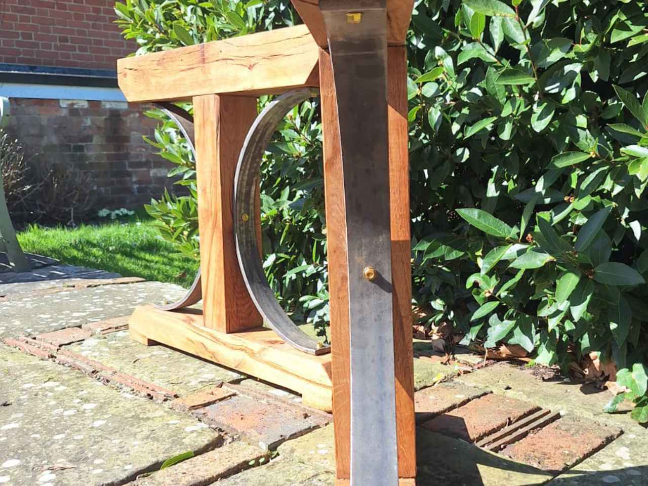 Oak Dining Table Legs with Iron Brackets - Image 2