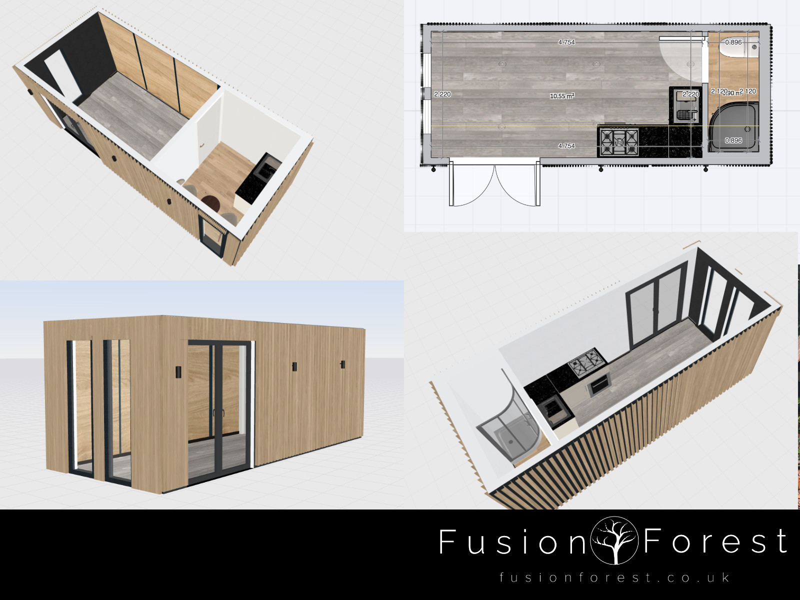 Shipping container conversion glamping pod by Fusion Forest
