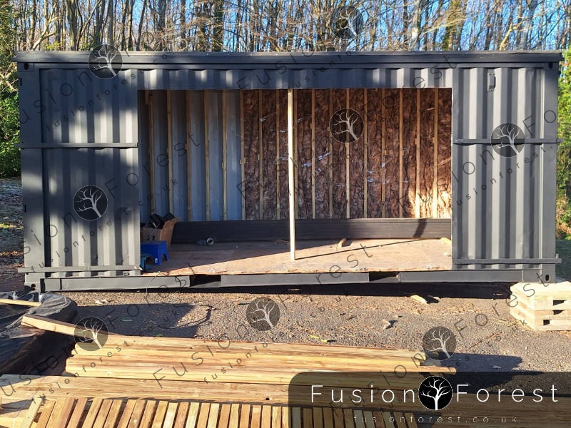Container conversion doors being cut - serving Ashford